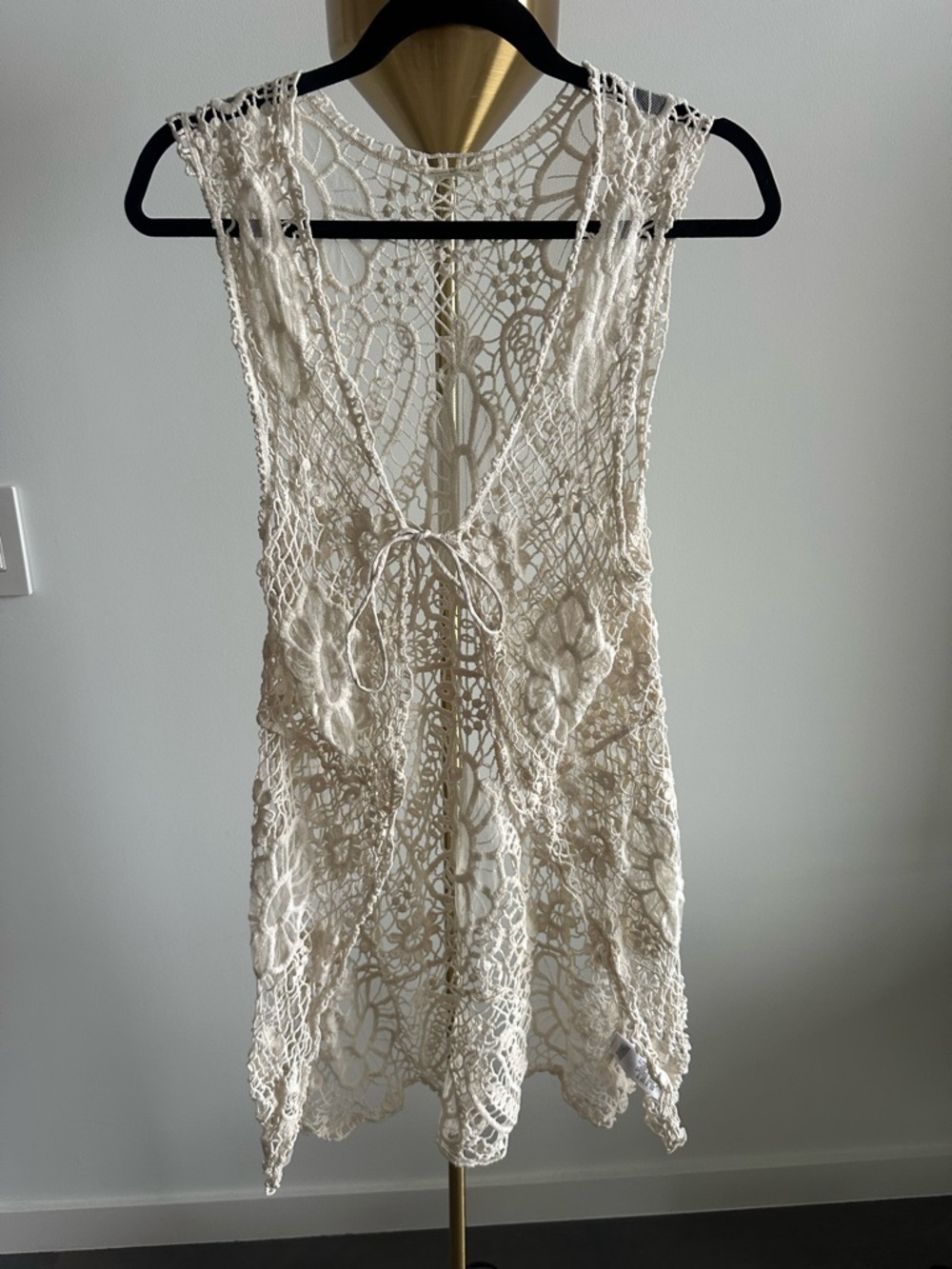 Accessorize - Cream Crochet Lace Open-Front Vest - XS